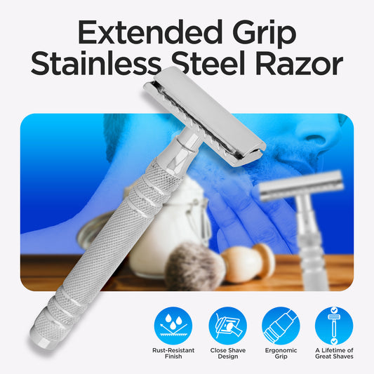 Haryali’s double edge safety razor with steel finish by HARYALI LONDON