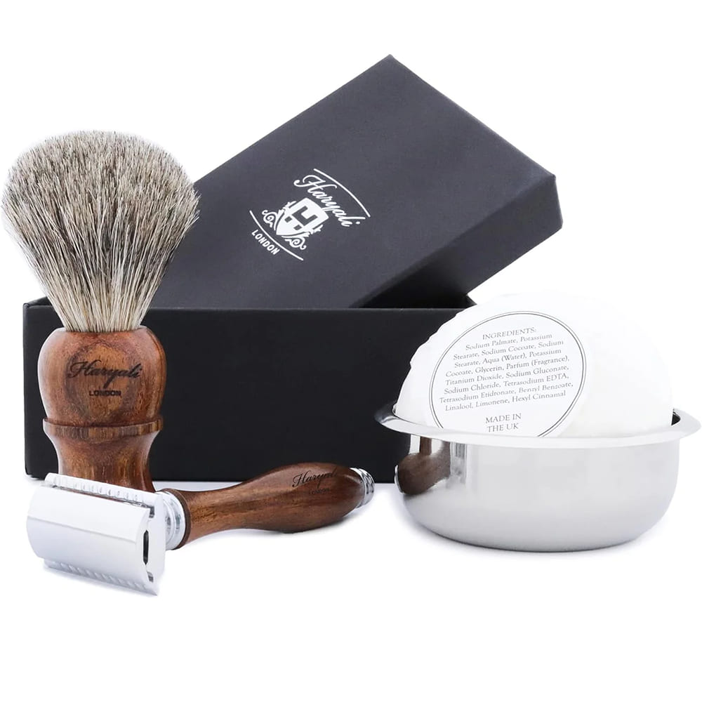 4 Pc Shaving Kit - Wooden