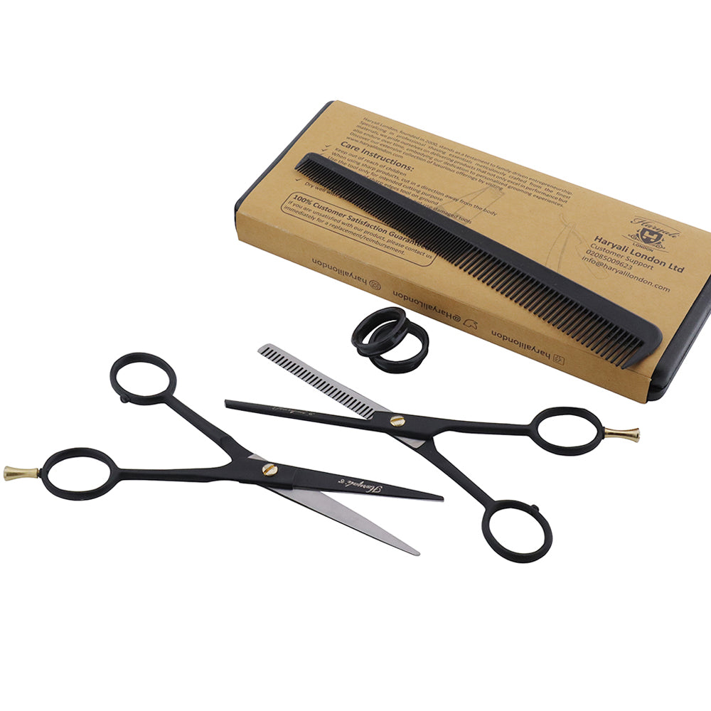 Black 6" Right-Handed Hair Scissors and Thinning Shears Set