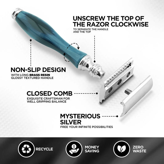 Haryali's Double Edge Safety Razor - Blue - HARYALI LONDON