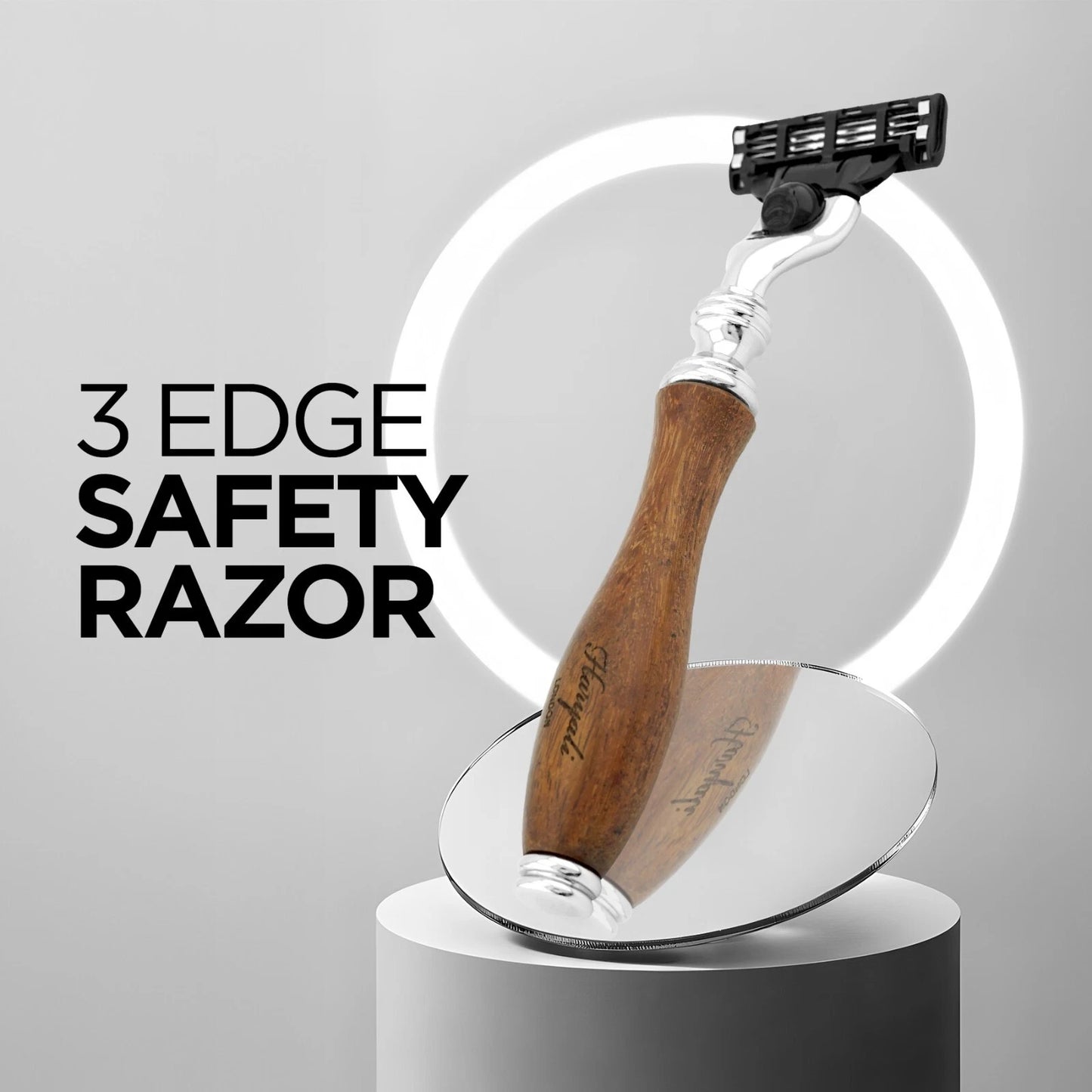 Haryali's 3 Edge Shaving Razor, Wooden Handle