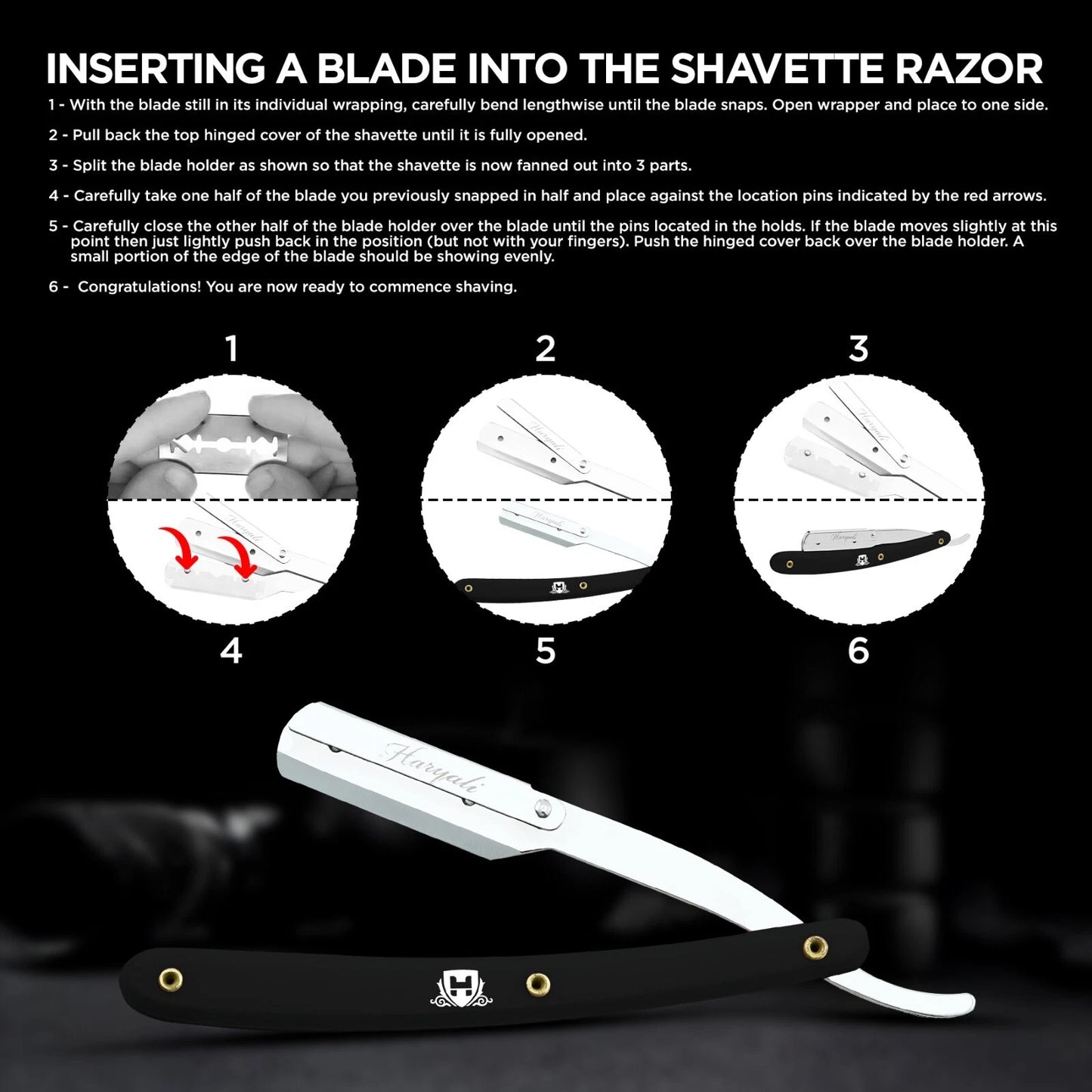 Plastic Cut Throat Razor with Replaceable Blades in Black - HARYALI LONDON