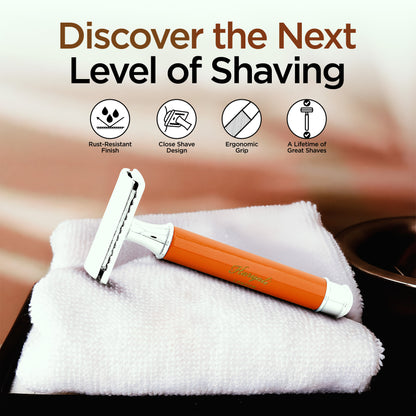 Haryali's Round Double Edge Safety Razor - Orange - HARYALI LONDON