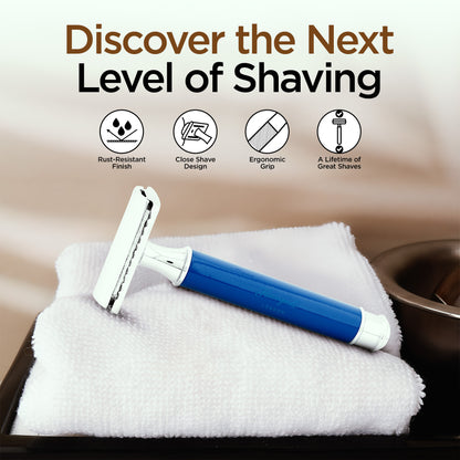 Haryali's Round Double Edge Safety Razor - Blue - HARYALI LONDON