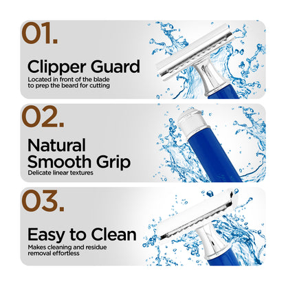 Haryali's Round Double Edge Safety Razor - Blue - HARYALI LONDON