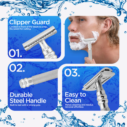 Doppelklingen-Rasierapparat aus Edelstahl, perfekter Griff