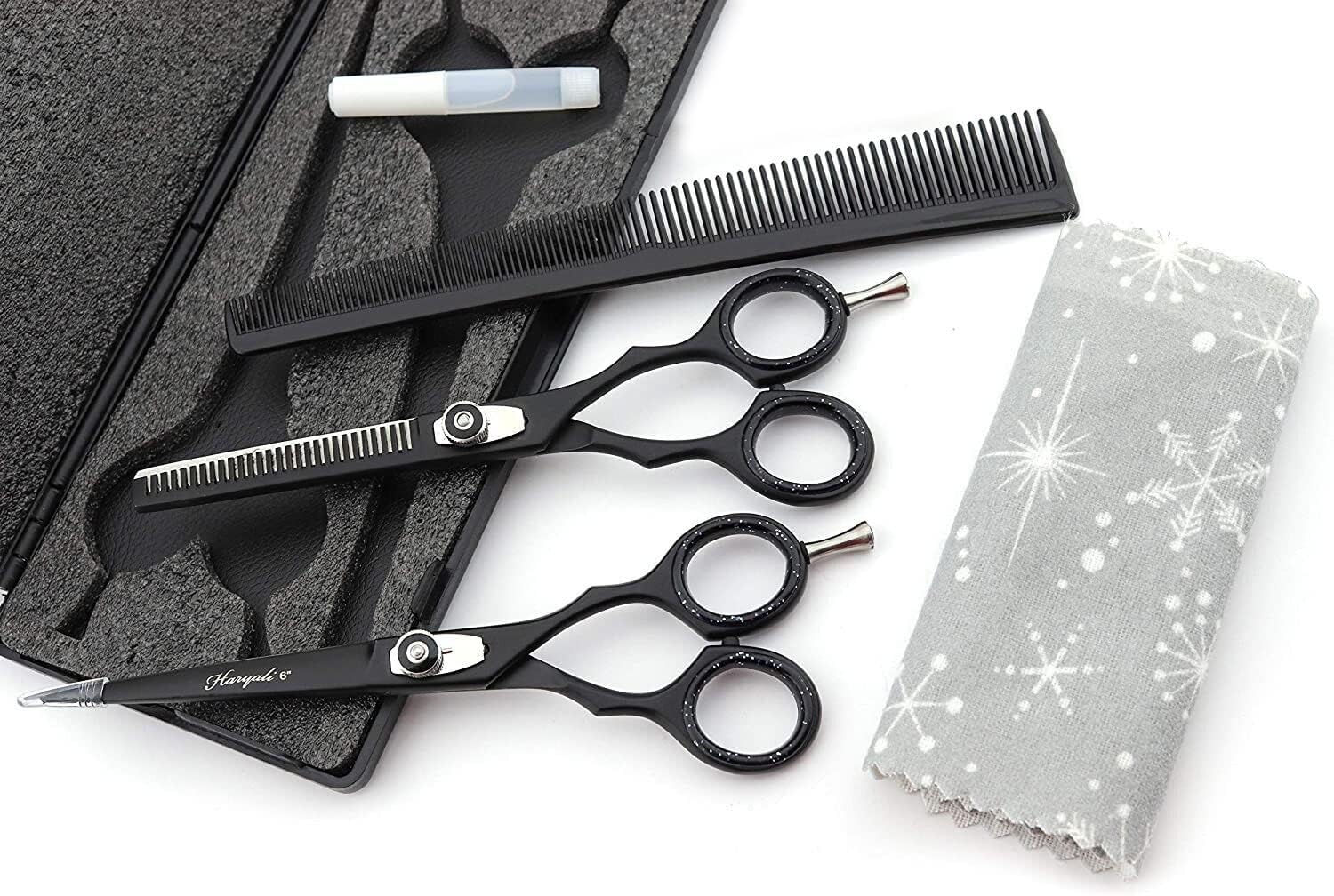 Black Professional 6 Inch Hair Cutting Thinning Scissors Set | HARYALI ...