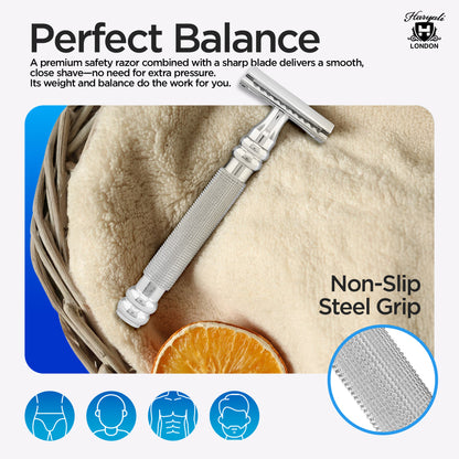 Doppelklingen-Rasierapparat aus Edelstahl, perfekter Griff