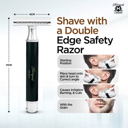 Haryali's Round Double Edge Safety Razor - Black - HARYALI LONDON