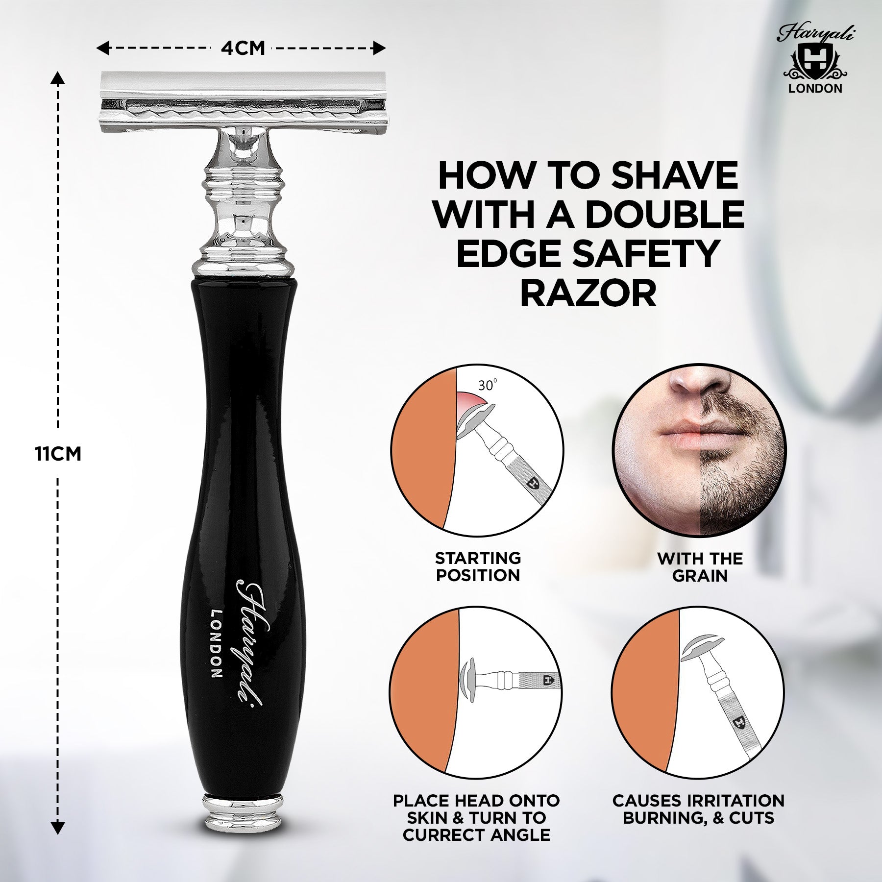 Haryali's Double Edge Safety Razor - Black - HARYALI LONDON