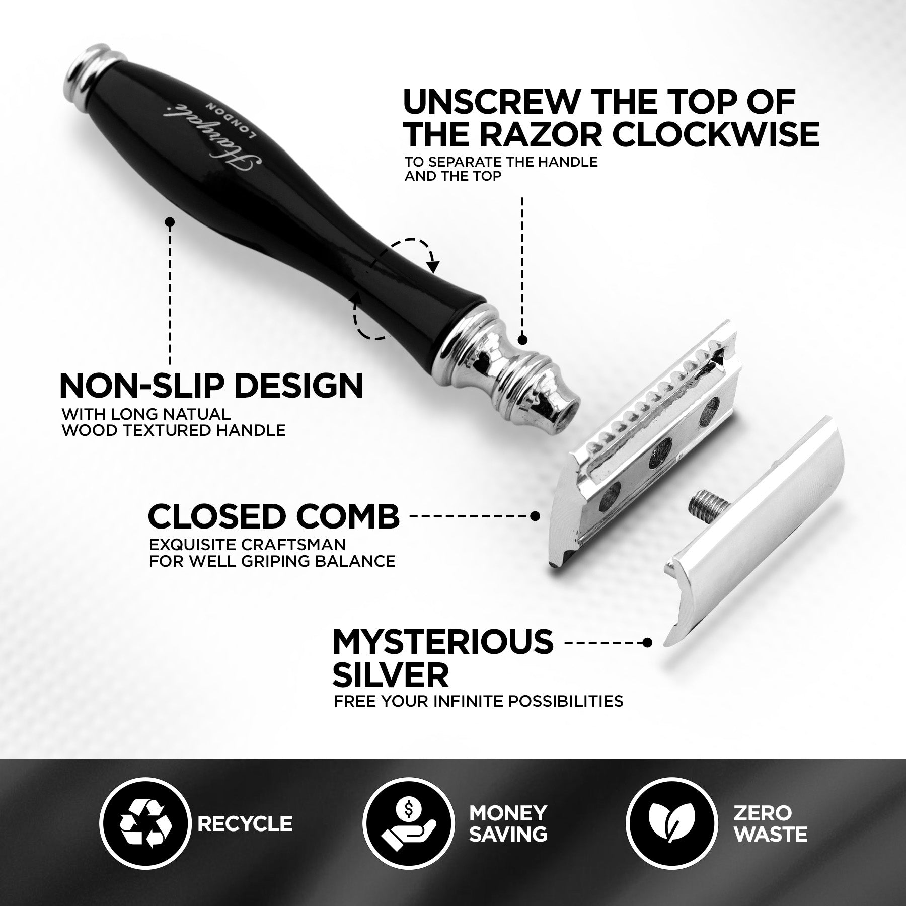 Haryali's Double Edge Safety Razor - Black - HARYALI LONDON