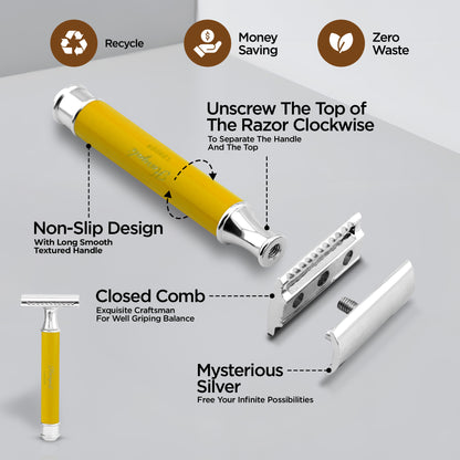 Haryali's Round Safety Razor - Yellow - HARYALI LONDON