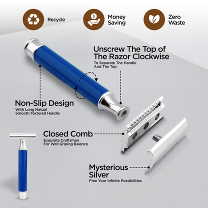 Haryali's Round Double Edge Safety Razor - Blue - HARYALI LONDON