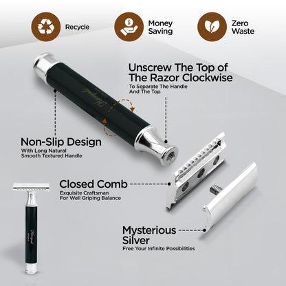 Haryali's Round Double Edge Safety Razor - Black - HARYALI LONDON