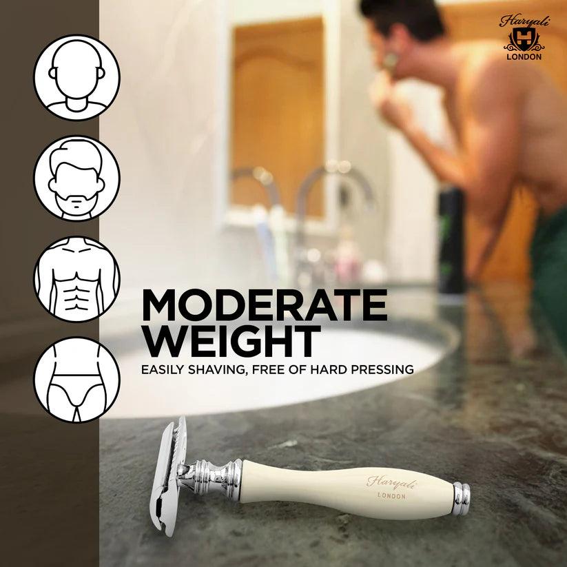OBH Double Edge Safety Razor in Wooden, Ivory & Black Handle