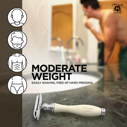 OBH Double Edge Safety Razor in Wooden, Ivory & Black Handle