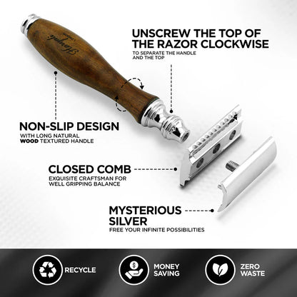 OBH Double Edge Safety Razor in Wooden, Ivory & Black Handle