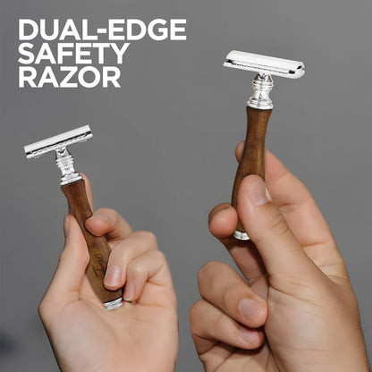 OBH Double Edge Safety Razor in Wooden, Ivory & Black Handle