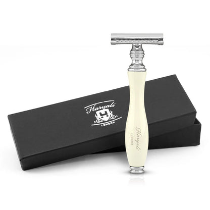 OBH Double Edge Safety Razor in Wooden, Ivory & Black Handle