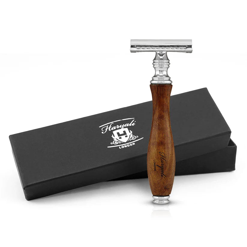 OBH Double Edge Safety Razor in Wooden, Ivory & Black Handle