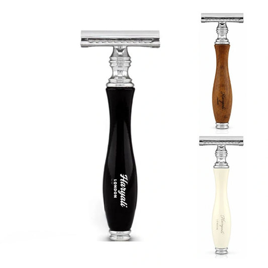 OBH Double Edge Safety Razor in Wooden, Ivory & Black Handle