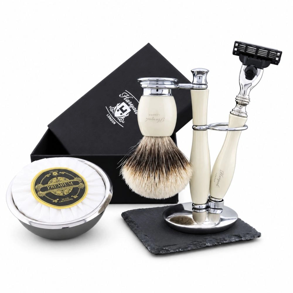 Premium Indigo 5 Piece Silvertip Badger Hair Shaving Kit For Men