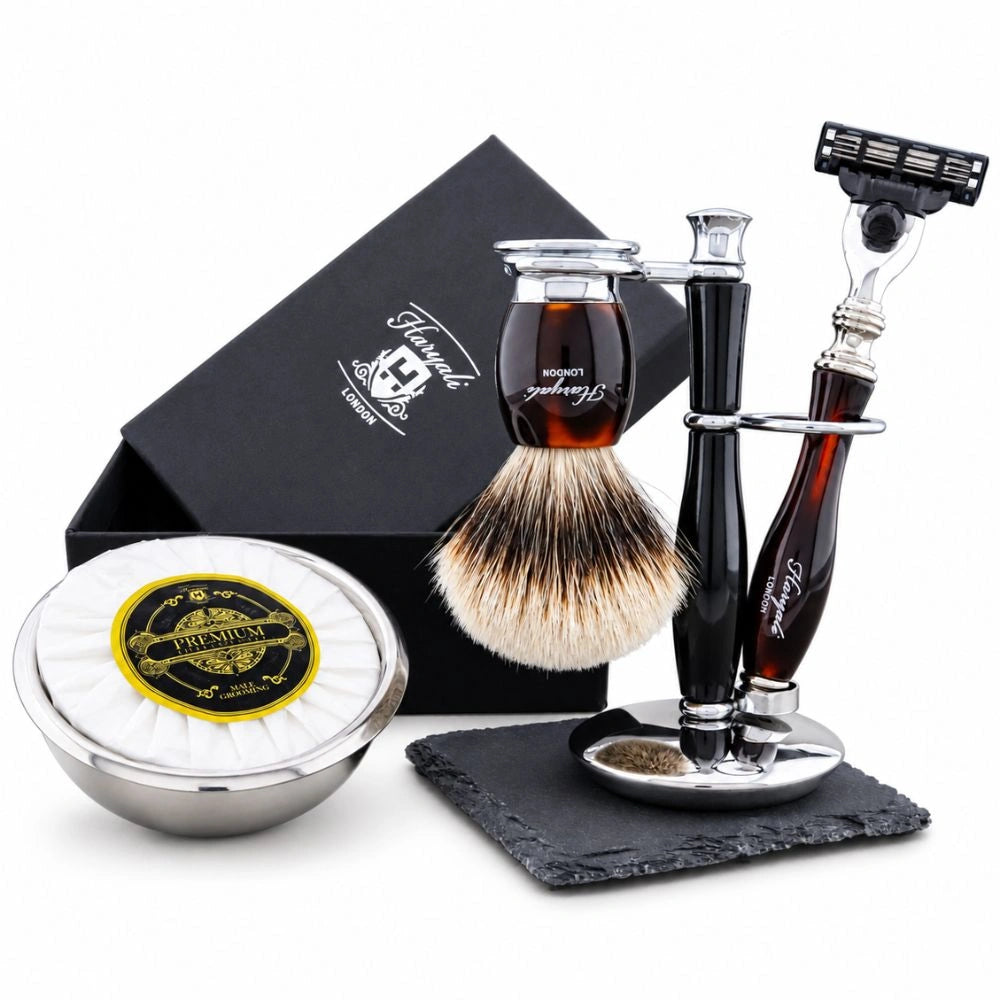 Premium Indigo 5 Piece Silvertip Badger Hair Shaving Kit For Men