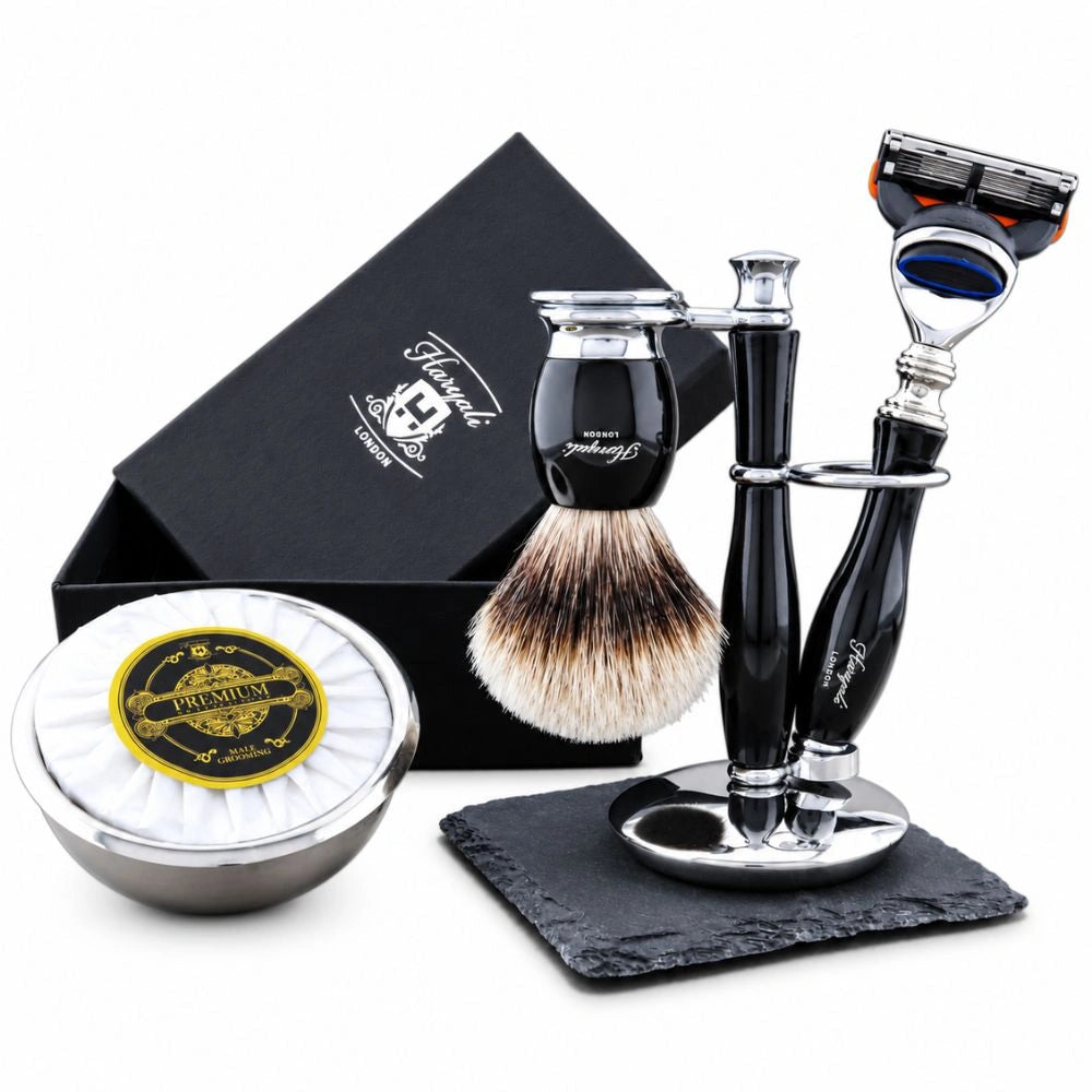 Premium Indigo 5 Piece Silvertip Badger Hair Shaving Kit For Men