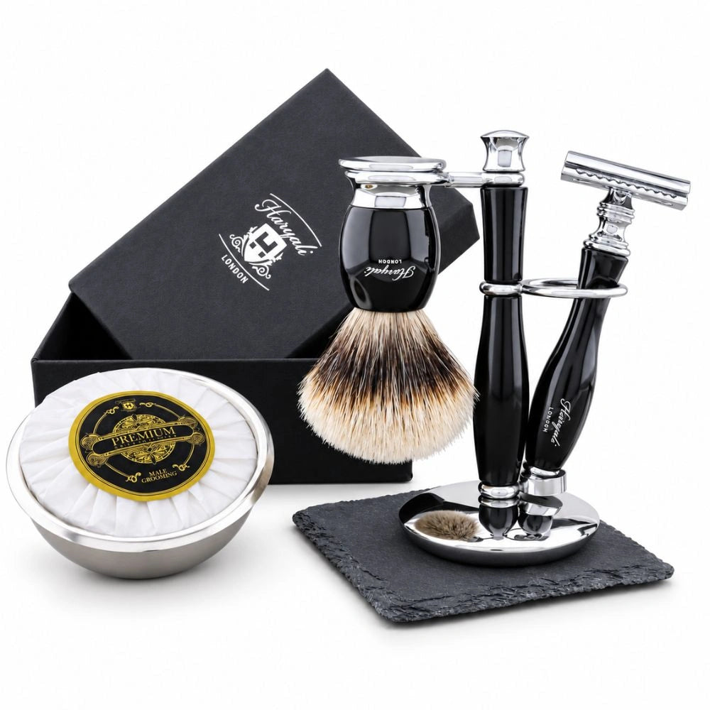Premium Indigo 5 Piece Silvertip Badger Hair Shaving Kit For Men