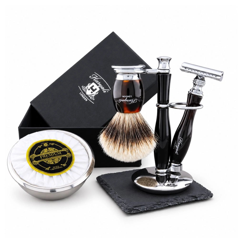 Premium Indigo 5 Piece Silvertip Badger Hair Shaving Kit For Men