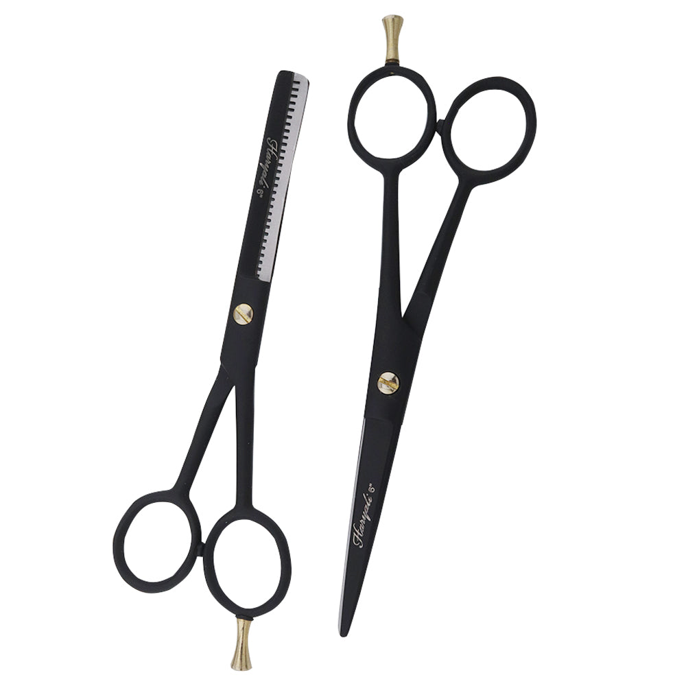 Black 6" Right-Handed Hair Scissors and Thinning Shears Set