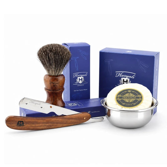 4 Piece Wooden Replaceable Blade Cut Throat Razor Kit
