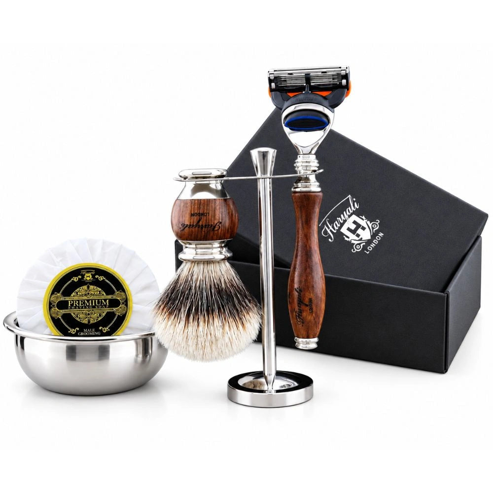 Haryali's Wooden Range Silvertip Badger Hair Shaving Kit
