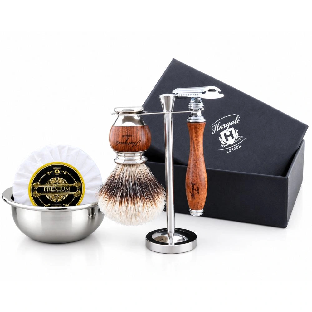 Haryali's Wooden Range Silvertip Badger Hair Shaving Kit