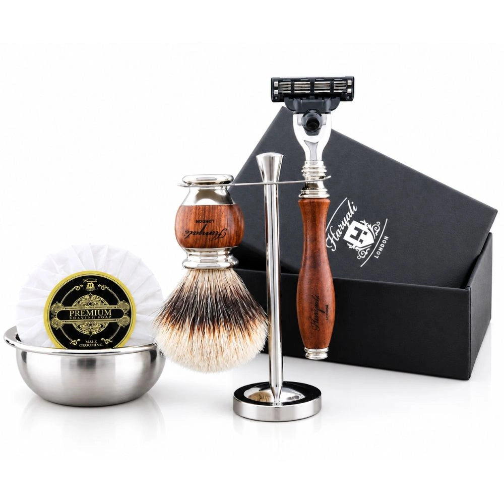Haryali's Wooden Range Silvertip Badger Hair Shaving Kit