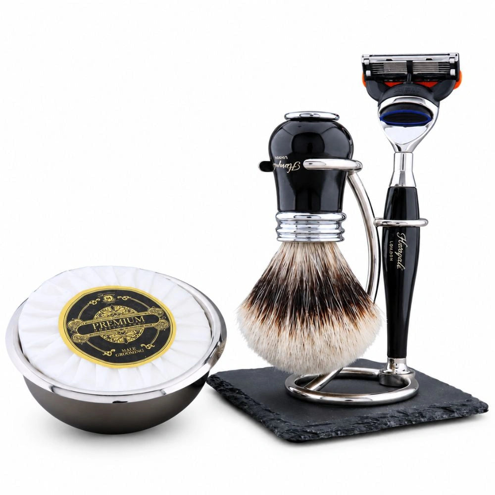 Haryalis Lille Range Silberspitz-Dachshaar-Rasierset