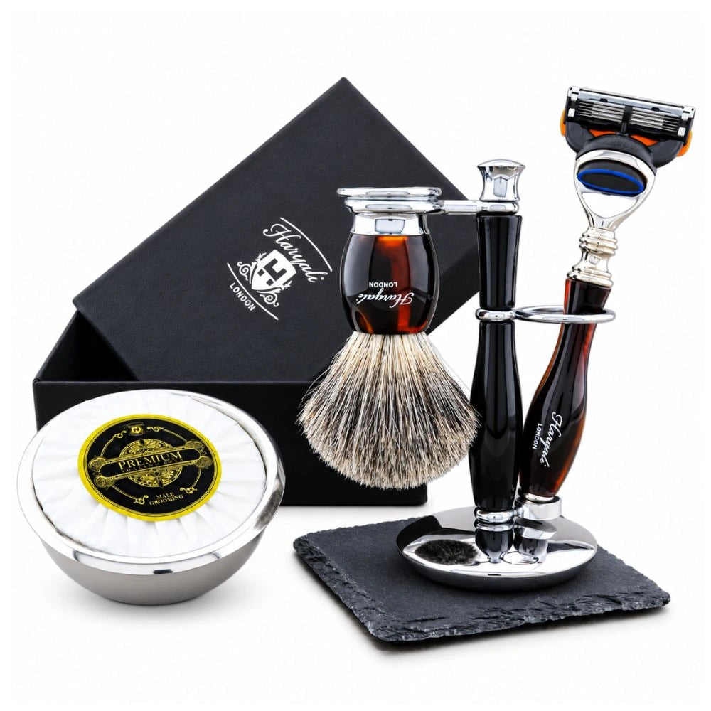 5 Piece Indigo Grey Fibre Synthetic Shaving Kit For Men’s Grooming