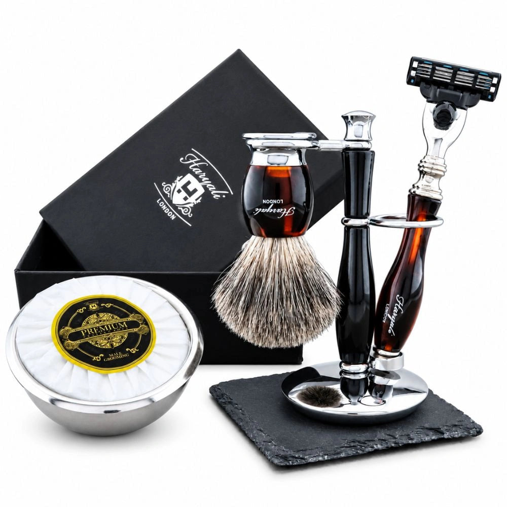 5 Piece Indigo Grey Fibre Synthetic Shaving Kit For Men’s Grooming