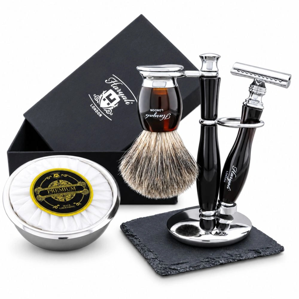 5 Piece Indigo Grey Fibre Synthetic Shaving Kit For Men’s Grooming