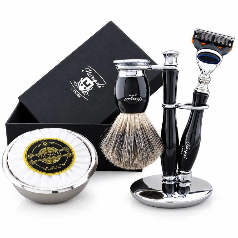 5 Piece Indigo Grey Fibre Synthetic Shaving Kit For Men’s Grooming