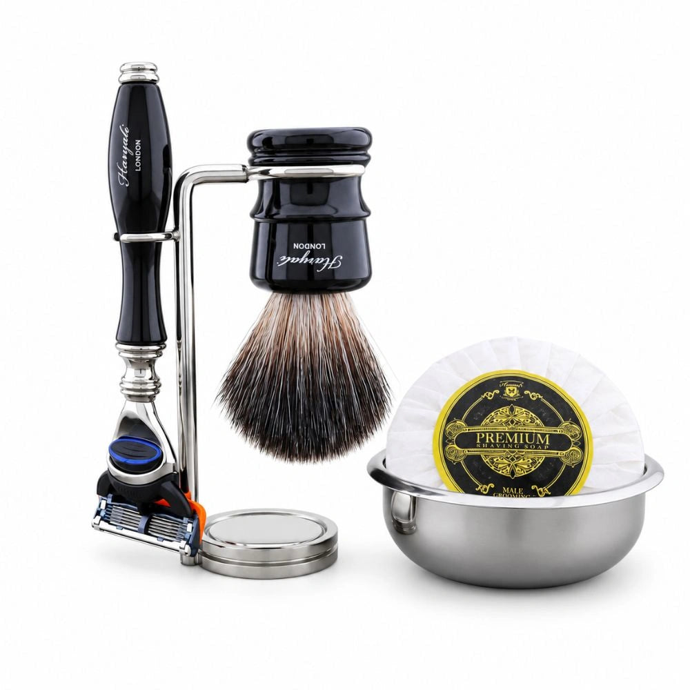 5 Pc Lincoln Vegan Black Hair Shaving Kit with Stand