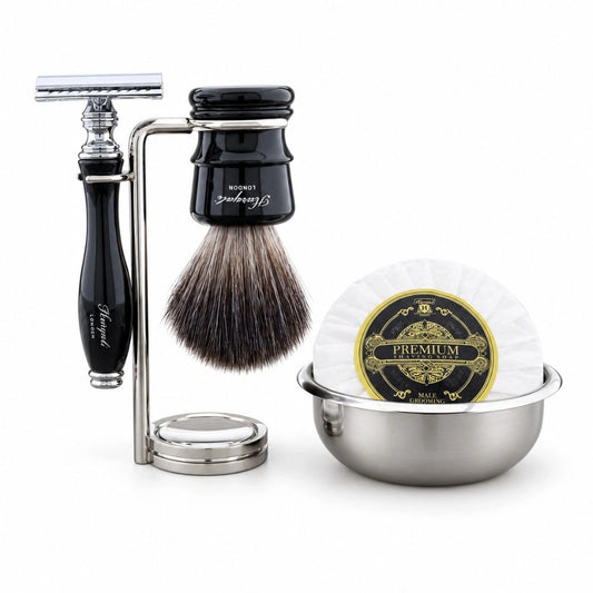 5 Pc Lincoln Vegan Black Hair Shaving Kit with Stand