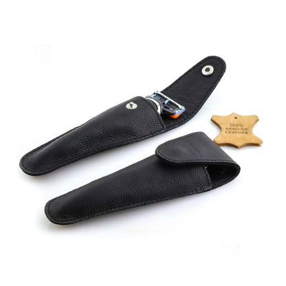 Black Leather Razor Pouch Travel Case for 5 Blade Razors