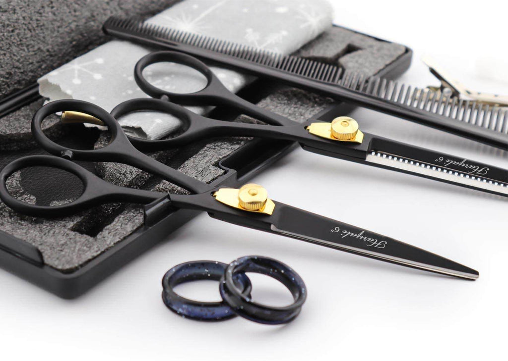Haryali Black 6 Inch Hairdressing Barber Scissors Thinning Shears Set - HARYALI LONDON
