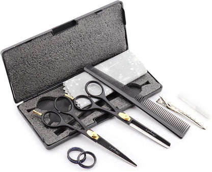 Haryali Black 6 Inch Hairdressing Barber Scissors Thinning Shears Set - HARYALI LONDON
