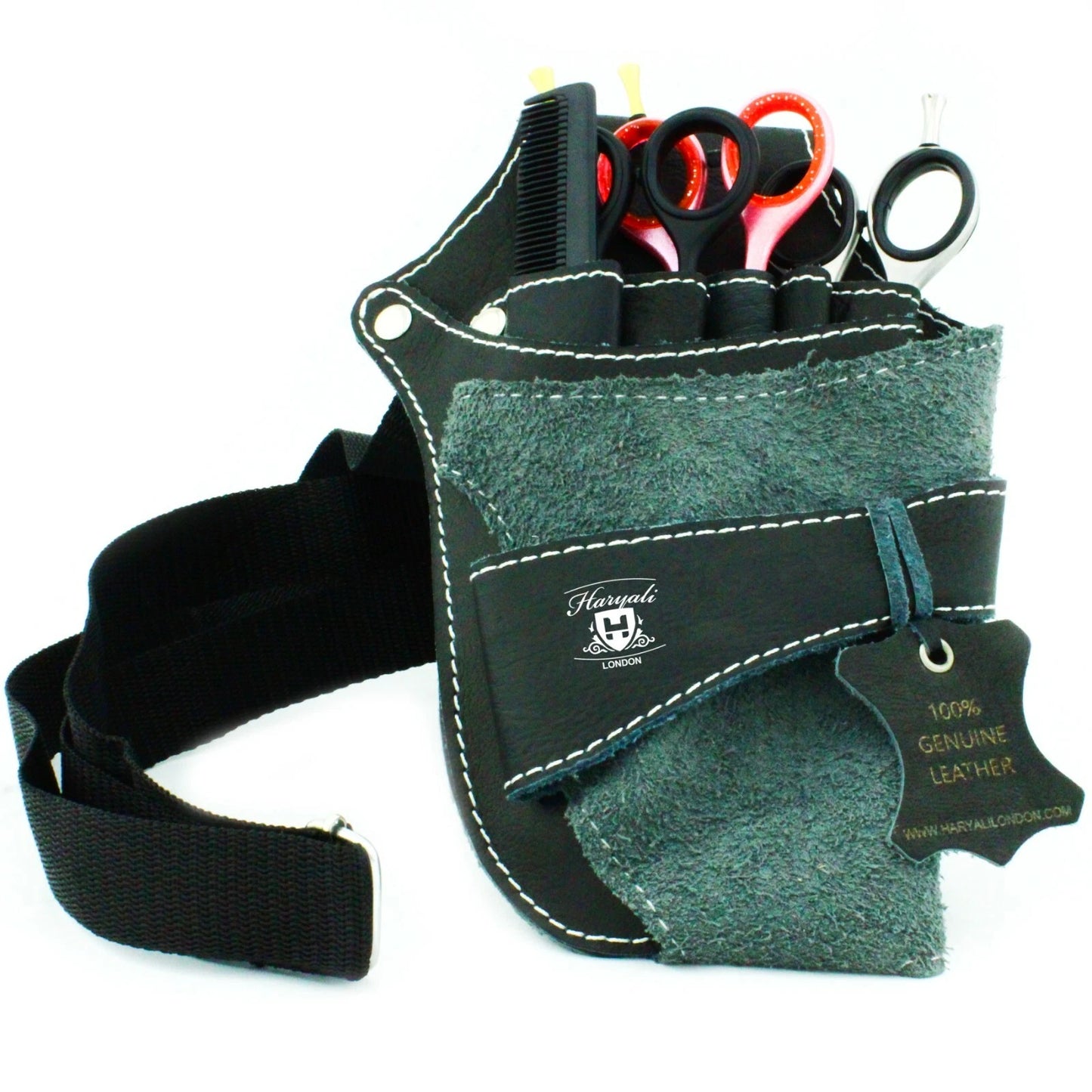 Leather Scissor Holster Pouch Green for Barbers & Hairdressers - HARYALI LONDON