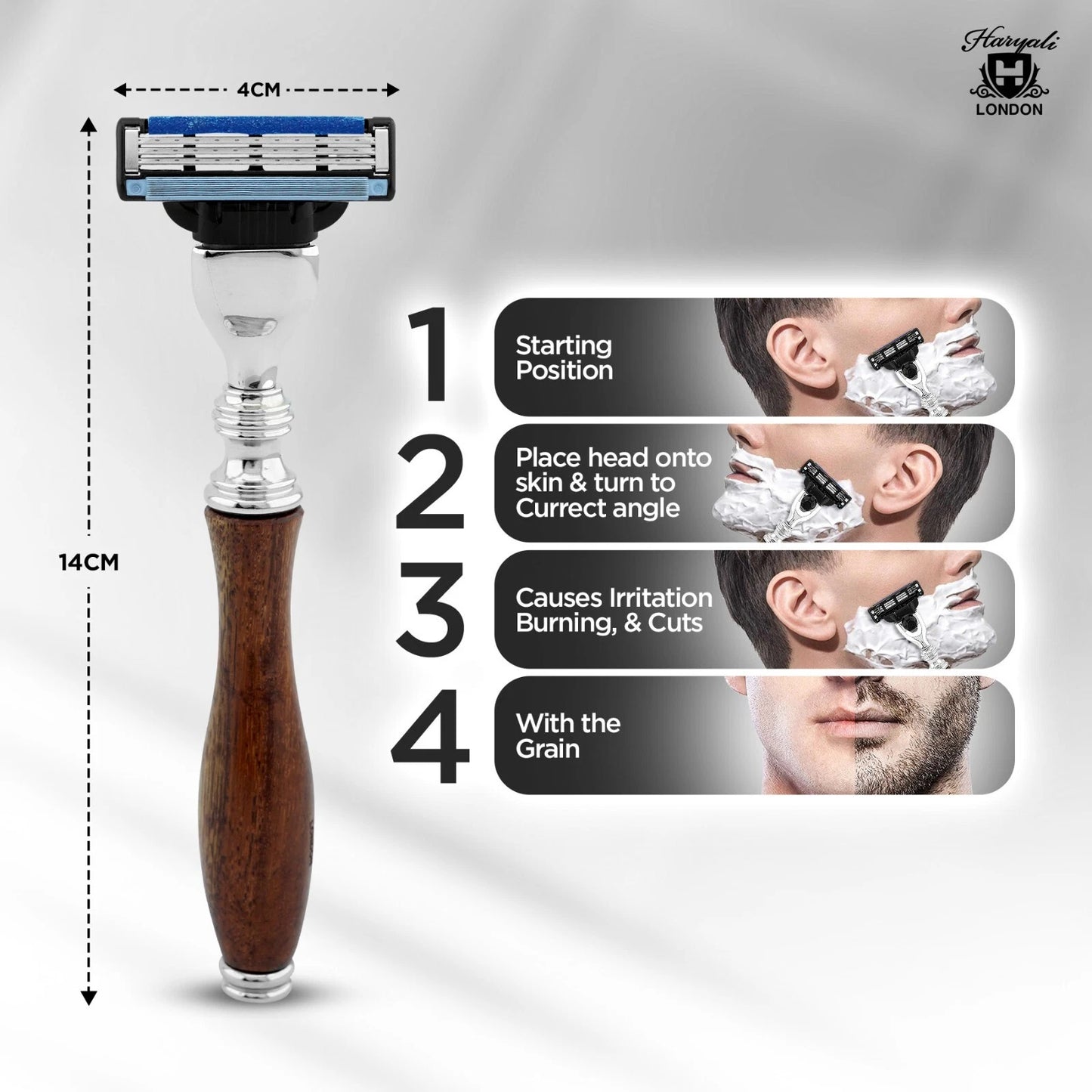Haryali's 3 Edge Shaving Razor, Wooden Handle