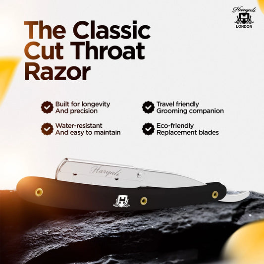 Plastic Cut Throat Razor with Replaceable Blades in Black - HARYALI LONDON