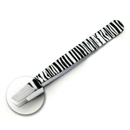 Professional Stainless Steel Zebra Print Eyebrow Tweezers Set - HARYALI LONDON