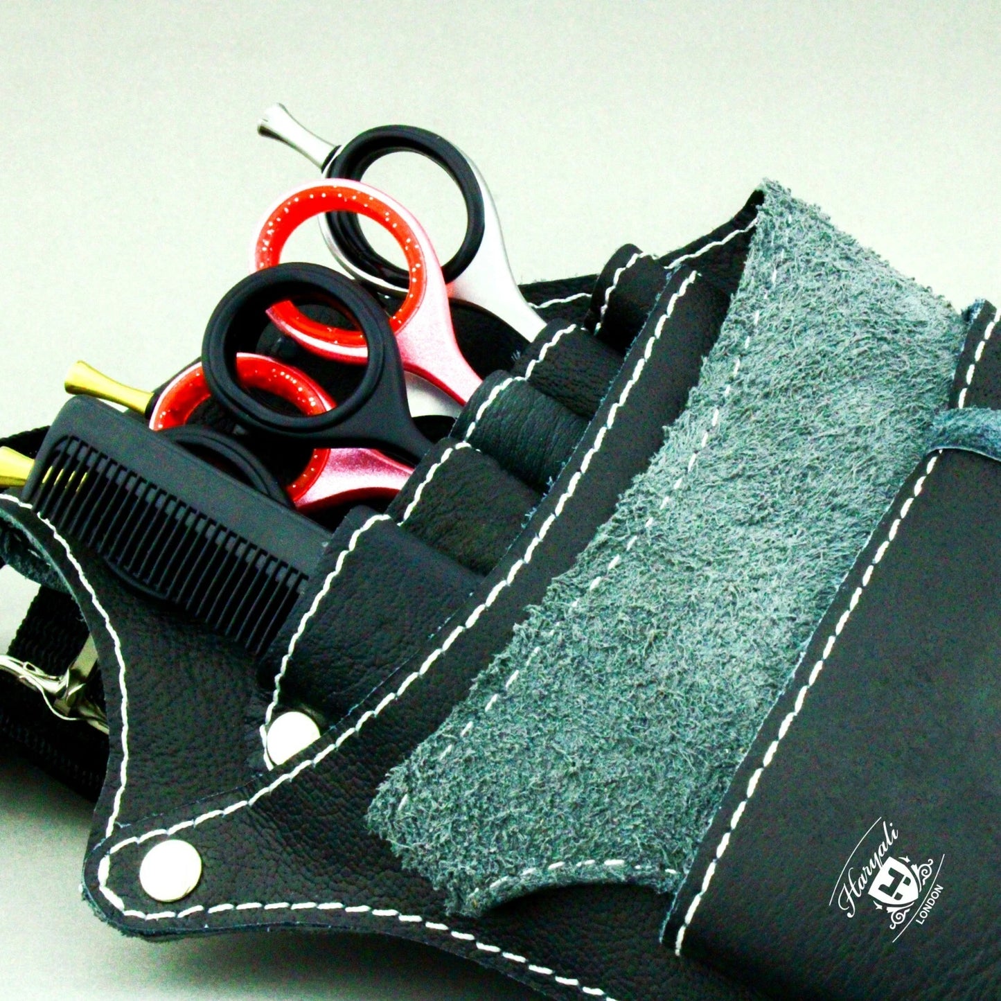 Leather Scissor Holster Pouch Green for Barbers & Hairdressers - HARYALI LONDON